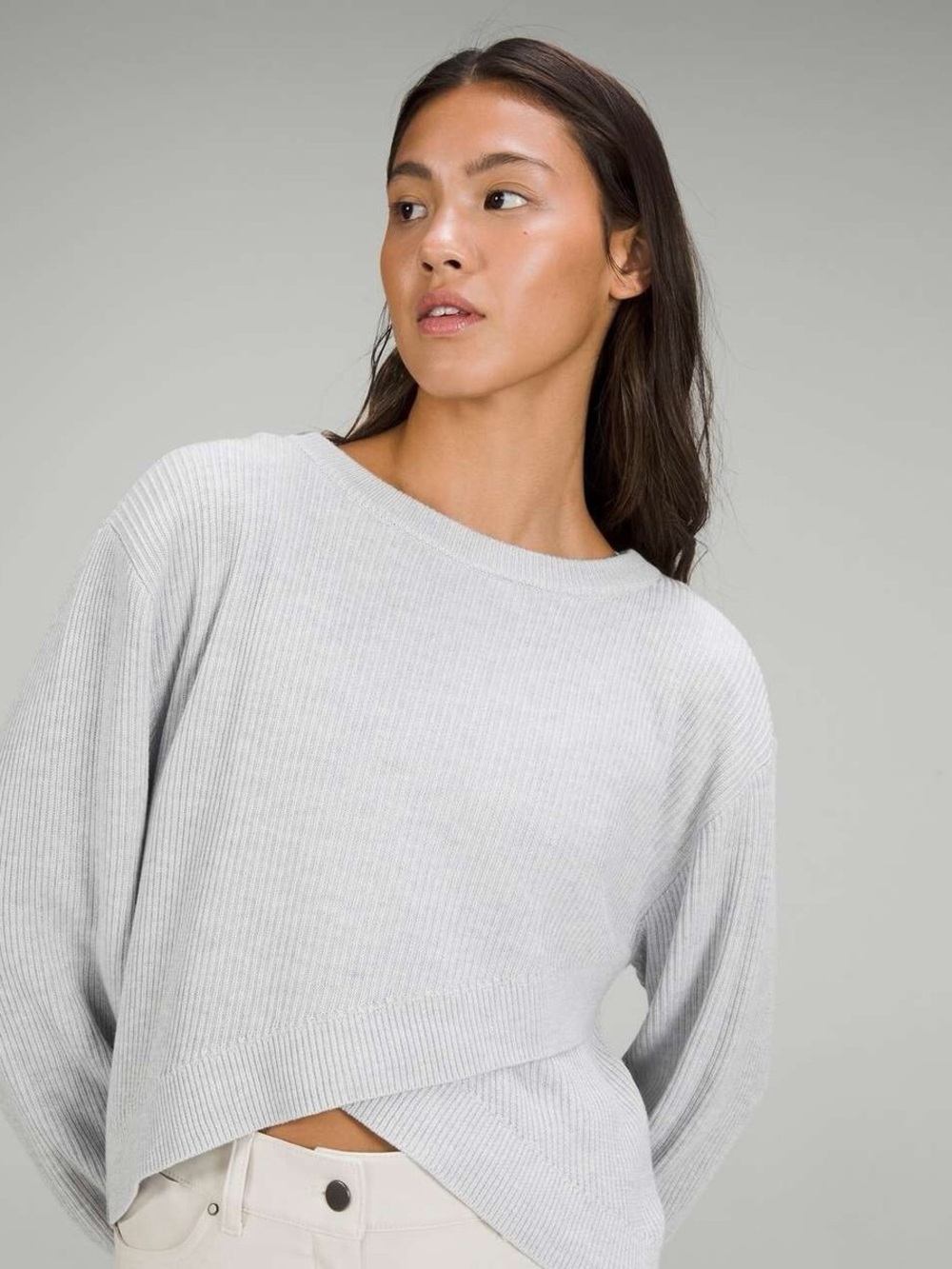 lululemon athletica Light Gray Ribbed Knit Crew Sweater